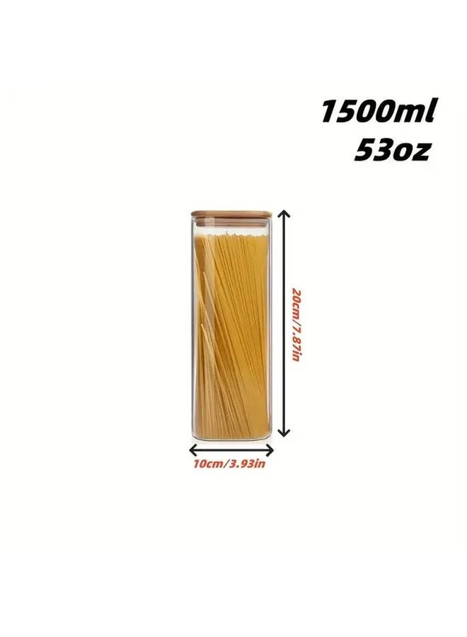 4 Pack 1500ml Square Glass Canisters With Bamboo Lids Food Storage Jars - Image 3